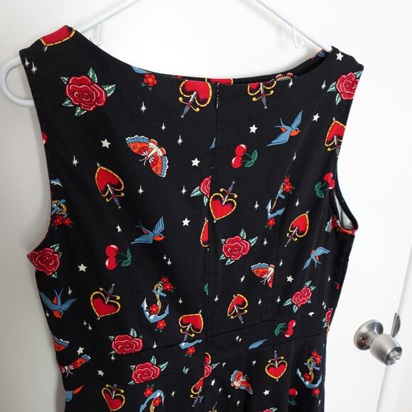 Retro Pin-Up Rockabilly Black Printed Fit and Flare Sleeveless XL Dress Cotton - Picture 11 of 13